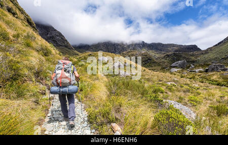 Wandern auf Routeburn Track, Fjordland National Park, Neuseeland Stockfoto