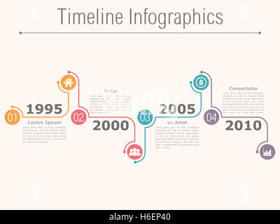 Timeline-Infografiken Designvorlage mit Zahlen, Symbolen, Termine und Ort für Ihren text Stockfoto