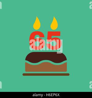 Die Geburtstagstorte mit Kerzen in Form von Nummer 65-Symbol. Geburtstag-Symbol. Flache Vektor-illustration Stock Vektor