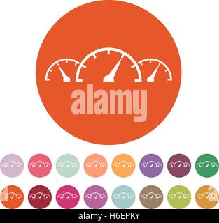 Drehzahlmesser, Tachos und Anzeige-Symbol. Performance-Messung-Symbol. Flache Vektor-Illustration. Buttonset Stock Vektor