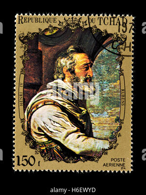 Briefmarke aus dem Tschad, die Darstellung der Rubens Gemälde von Heinrich IV. Stockfoto