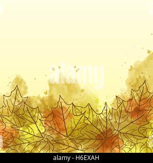 Herbst Aquarell Hintergrund mit Blättern, Vektor-format Stock Vektor