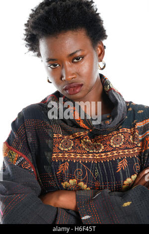 Junge Afroamerikanerin mit weißem Hintergrund (Serie) Stockfoto