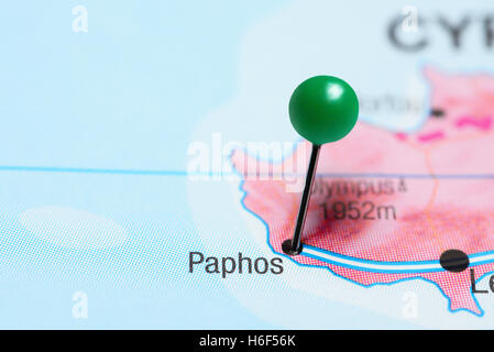 Fixiert auf einer Karte von Zypern Paphos Stockfoto