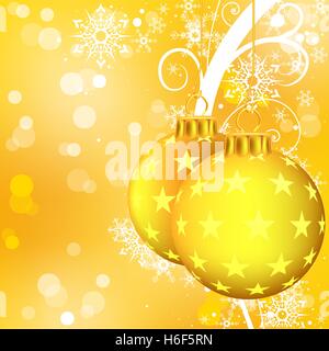 Goldene Weihnachtskugeln und Floral Stock Vektor