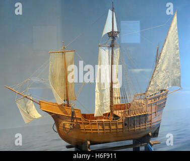 Zeitalter der Entdeckungen. Karavelle Schiff. Während des 15. und 16. Jahrhunderts verwendet von ozeanischen Exploration Reisen. Modell. Norwegische Seefahrtsmuseum. Oslo. Norwegen. Stockfoto