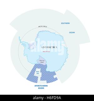 Karte der Antarktis mit dem neuen See-Schutz-Bereich in der Ross-See Stock Vektor