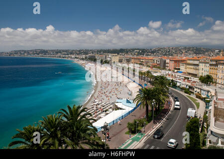 Blick auf Nizza und den Strand vom Schlossberg Colline du Chateau, Nizza, Côte d ' Azur, Provence, Frankreich, Europa Stockfoto