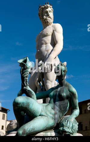 Brunnen von Neptun in die Piazza della Signoria Platz, Florenz, UNESCO-Weltkulturerbe, Toskana, Italien, Europa Stockfoto