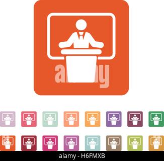 Die Rede-Symbol. Sprechen und Sender, Redner, Präsentation, Konferenz-Symbol. Flache Vektor-Illustration. Buttonset Stock Vektor