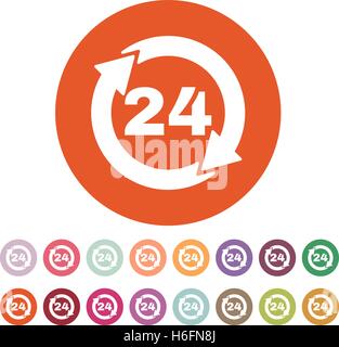 Das rund um die Uhr-Symbol. Twenty-Four Stunden öffnen Symbol. Flache Vektor-Illustration. Buttonset Stock Vektor