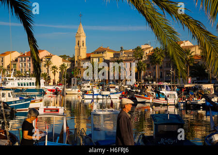 Angelboote/Fischerboote im Hafen, Marina, alten Hafen. Dorf von Sanary-Sur-Mi. Var Abteilung, Provence-Alpes-Cote d ' Azur Frankreich Stockfoto