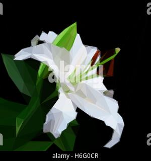 Blumen-Lilie auf schwarzem Hintergrund. Symbolblume. . Geometrischen polygonalen Stil. Dreieck-Vektor-illustration Stock Vektor