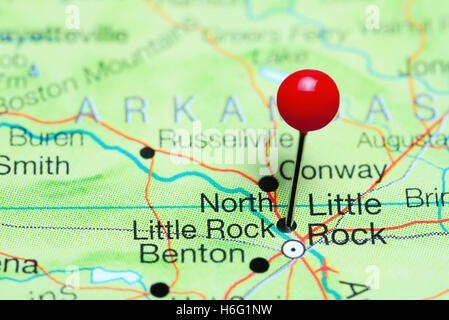 North Little Rock fixiert auf einer Karte von Arkansas, USA Stockfoto