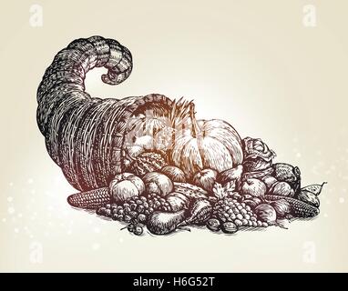 Thanksgiving Day. Vintage Füllhorn-Skizze-Vektor-illustration Stock Vektor