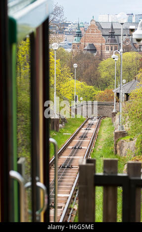 Standseilbahn im Park Skansen. Stockholm Stockfoto