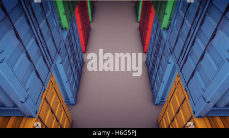 3D-Rendering Meer Frachtcontainer in Reihen Stockfoto