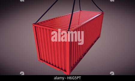 3D-Rendering des Behälters mit einem Kran gehoben Stockfoto