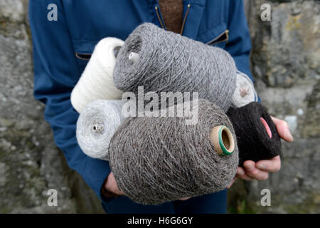 Produkte, hergestellt aus Shetland Bio-Wolle mit Naturfarben aus Shetland Schafe Stockfoto