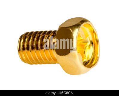 Gold Kopf Sechskantschraube isoliert auf weißem Hintergrund Stockfoto