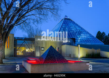 Muttart Conservatory Pyramiden, einen botanischen Garten in Edmonton, Alberta, Kanada Stockfoto