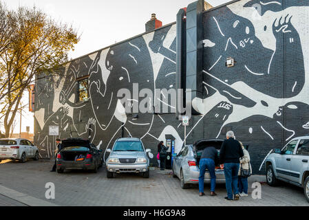 Theatre District Wandbild, Old Strathcona Nachbarschaft, Edmonton, Alberta, Kanada... Stockfoto