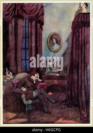 "Es war einmal ein Mitternacht trostlos, während ich darüber nachdachte, schwach und müde..." Von "The Raven" von Edgar (1809-1849) Illustration von Edmund Dulac (1882-1953). Stockfoto