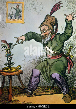 GEORGE CRUIKSHANK (1792-1878) englischen Karikaturisten. Gravur "Snuffing, Boney" von 1814 Stockfoto