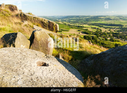 Blick vom Curbar Rand, in der Nähe von Baslow, Derbyshire, Peak District, England UK Stockfoto