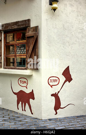 Wandkunst Graffiti der Zeichentrickfiguren Tom und Jerry. Stockfoto