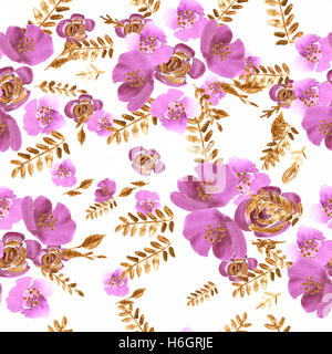 Aquarell Blumen Rosen Pfingstrosen Musterdesign. Stockfoto