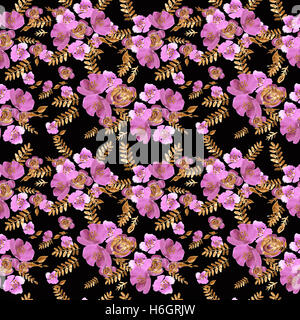 Aquarell Blumen Rosen Pfingstrosen Musterdesign. Stockfoto