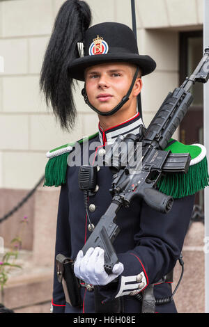 Ein Soldat, einer der Wachen des Königs, außerhalb des königlichen Palastes, Oslo, Norwegen Stockfoto