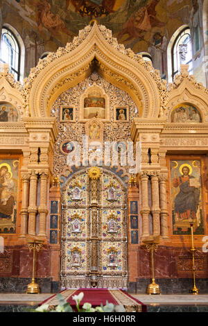 Die Ikonostase, Kirche Auferstehungskirche, auch Kirche des Erlösers auf Auferstehungskirche, St. Petersburg, Russland Stockfoto