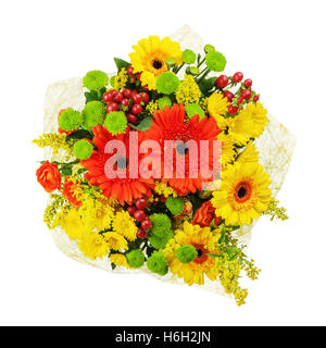 Bunter Strauß von Gerbera isoliert auf weißem Hintergrund. Closeup. Stockfoto