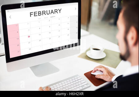 Monatskalender Februar wöchentlich Datum Konzept Stockfoto