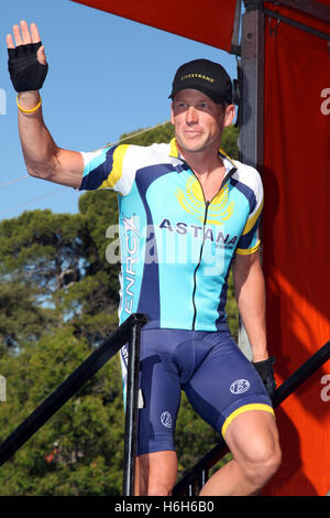 Lance Armstrong bei seinem Comeback-Tour 2009 Tour Down Under in Adelaide Australien Stockfoto