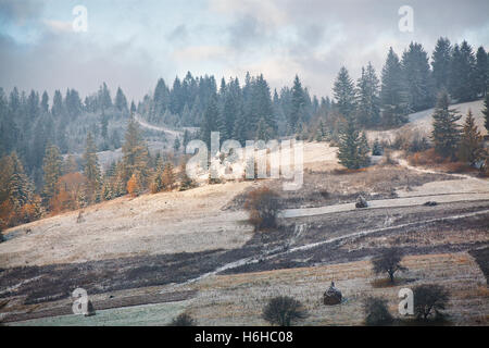 Der erste Schnee auf den Karpaten Berge Stockfoto