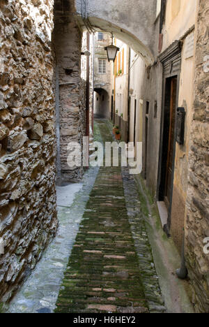 Mittelalterliche Gasse im historischen Zentrum, Triora Berg Dorf, Ligurien, Italien, Europa Stockfoto