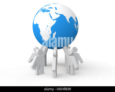 3D Männer halten Erdkugel Stockfoto