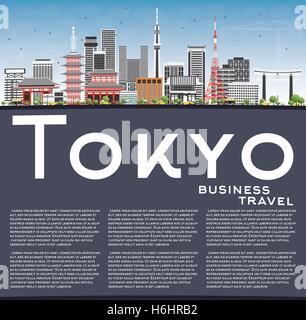 Skyline von Tokyo mit grauen Gebäude, blauer Himmel und Textfreiraum. Vektor-Illustration. Geschäftsreisen und Tourismus-Konzept Stock Vektor