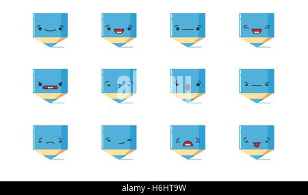 Satz von Vector Kawaii Farbe Bleistift Emoticons. Isoliert auf weißem Hintergrund. Stock Vektor