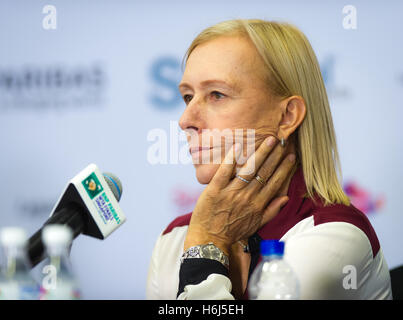 Singapur, Singapur. 29. Oktober 2016. Martina Navratilova im Gespräch mit den Medien auf 2016 WTA Finale Credit: Jimmie48 Fotografie/Alamy Live News Stockfoto