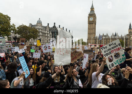 London, UK. 29. Oktober 2016. Hunderte von Aktivisten und AktivistInnen nahmen an "The offizielle Tierrechte März" im Zentrum von London. Die Demonstranten forderten vollständige Abschaffung der Tierausbeutung und Ende der Unterdrückung und Misshandlung von Tieren für menschliche nutzen. Teilnehmer gefördert Veganismus als eines der Mittel für die Schaffung einer besseren Welt für die Tiere. Wiktor Szymanowicz/Alamy Live-Nachrichten Stockfoto