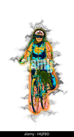 Digital verbesserte Bild einer Frau auf eine Fahrrad-Model-Release verfügbar Stockfoto