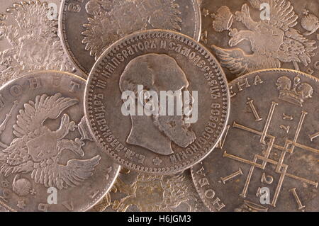 Vintage-Hintergrund Münze Silber russische Rubel Alexander III Stockfoto