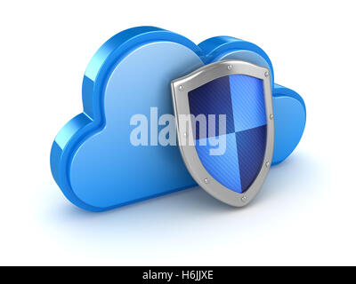 Wolke mit Schild, dies ist ein 3d gerenderten computergenerierte Bild. Isoliert auf weiss. Stockfoto