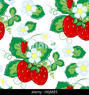Erdbeeren und Blumen, Verpackung, nahtlose Muster Blatt Hintergrund-Vektor-illustration Stock Vektor