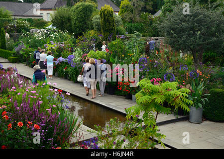 Die üppige Bepflanzung Schema Sommer Teich Kanal Wasserspiel Dillon Garten Sandford Straße Dublin krautige Grenze Stauden Stockfoto