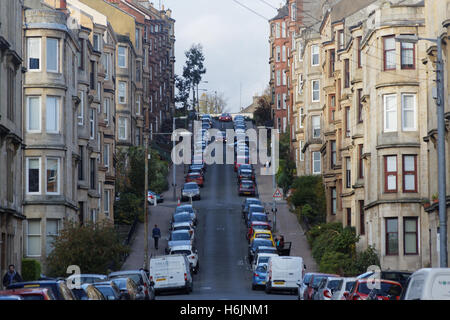 Gardner Street mit seinen Hügel ist die steilste Straße in Glasgow Stockfoto